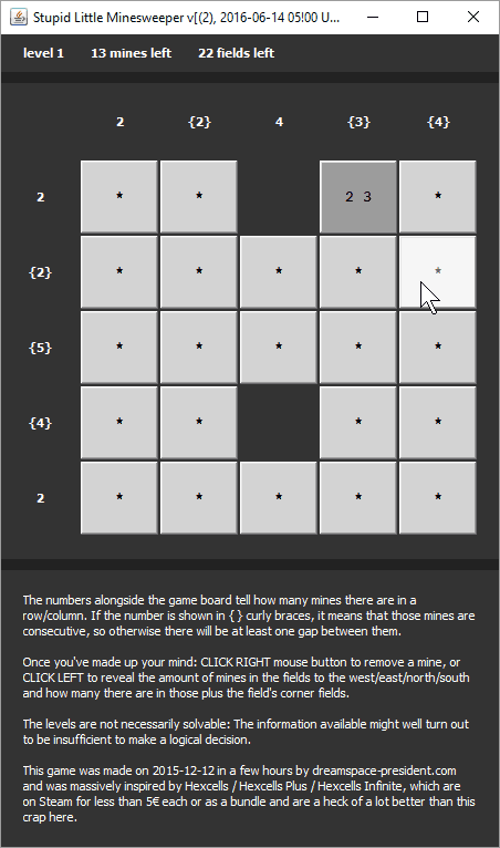 StupidLittleMinesweeper screenshot first level